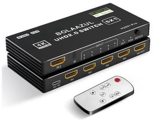 Main image of HDMI Switch 5 in 1 Out 4K@60Hz, HDMI Port Expander with Remote 5 Port Switcher Selector Box Support 3D HDR HDCP2.2 Compatible with PS5/4/3 Xbox Nintendo Switch Roku TV Fire Stick Black