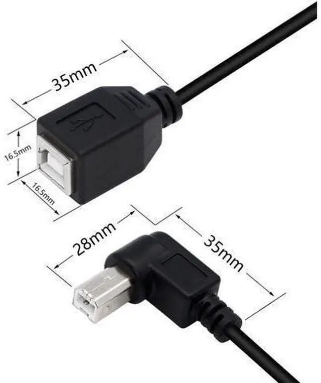 Alt view image 2 of 7 - 2-Pack USB 2.0 Type-B Printer Cable, 25cm, Black, Female-to-Male, PVC, 28AWG, Supports Printer, Scanner, Mobile HDD (Right 2)