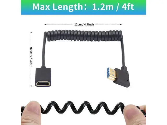Alt view image 4 of 7 - 8K HDMI to HDMI Extender Cable, 48Gbps Right Angle HDMI Male to Female Coiled Cable for MacBook Pro, PS5, Xbox Series X, Roku TV, UHD TV, Blu-ray, 4FT/1.2M