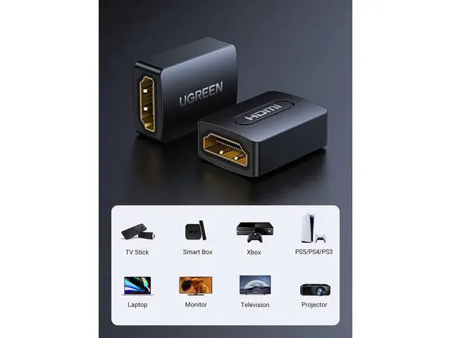 Alt view image 4 of 7 - UGREEN HDMI Coupler 2 Pack 4K HDMI Adapter Female to Female HDMI Connector 3D 4K HDMI Extender Compatible with HDTV Roku TV Stick Chromecast Nintendo Switch Xbox One Playstation PS4 Laptop PC