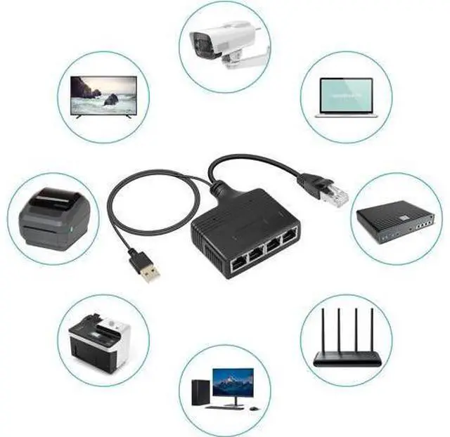 Alt view image 5 of 7 - Gigabit RJ45 Network Splitter Adapter, 1 to 4 Ethernet Splitter 1000Mbps High Speed LAN Network Splitter,4 Devices Share The Internet at The Same Time(1 to 4 Male Gigabit)