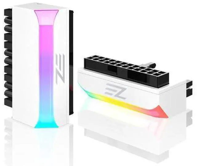 Main image of ATX 24-pin 90 Degree Power Connector Adapter 5V 3 Pin ARGB Rainbow Female to Male Power Adapter for Computer Motherboard ATX Power Supply- White-1 Pack
