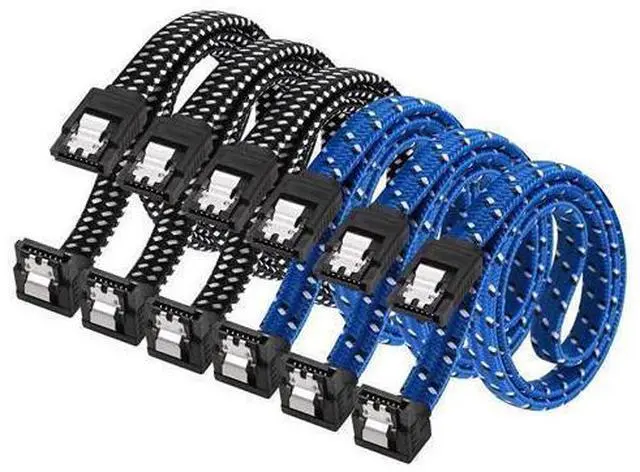 Main image of SATA III Cable,Nylon Braided SATA Cable III 6Gbps Straight HDD SDD Data Cable with Locking Latch 18 Inch Compatible for SATA HDD, SSD, CD Driver, CD Writer (3 Packs Black +3 Packs Blue)