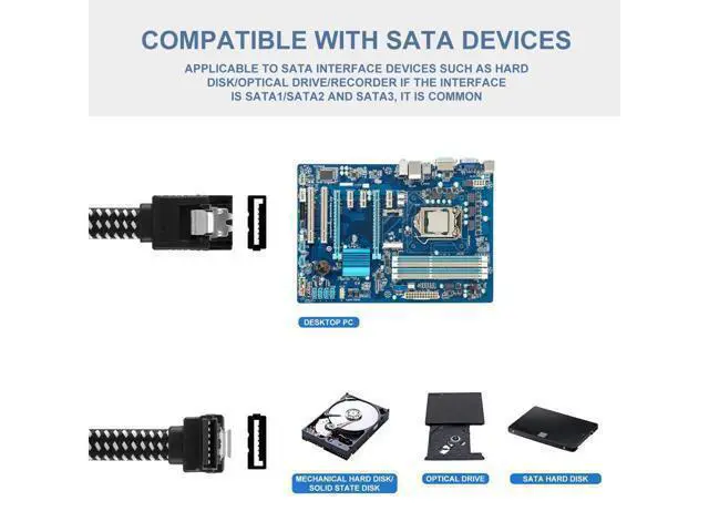 Alt view image 5 of 6 - SATA III Cable,Nylon Braided SATA Cable III 6Gbps Straight HDD SDD Data Cable with Locking Latch 18 Inch Compatible for SATA HDD, SSD, CD Driver, CD Writer (3 Packs Black +3 Packs Blue)