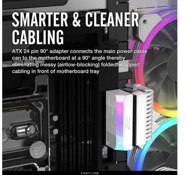 Alt view image 3 of 7 - ATX 24-pin 90 Degree Power Connector Adapter 5V 3 Pin ARGB Rainbow Female to Male Power Adapter for Computer Motherboard ATX Power Supply- White-1 Pack