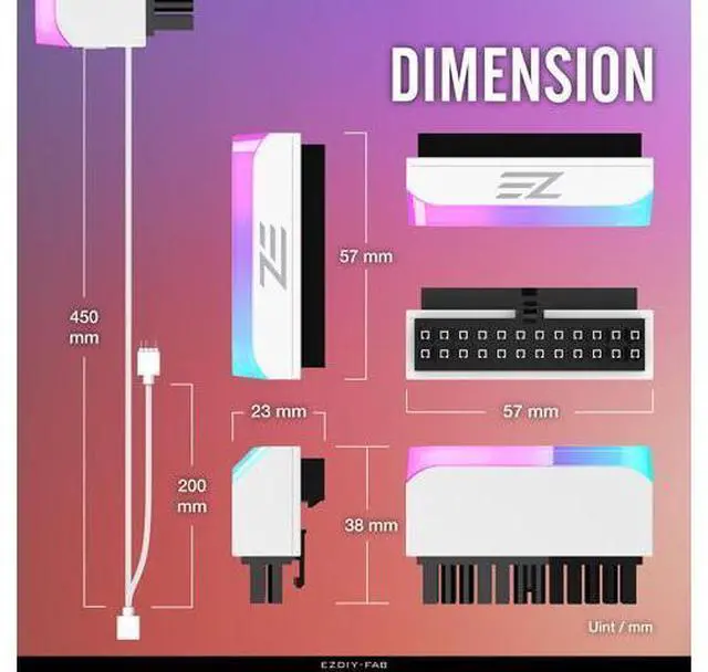 Alt view image 4 of 7 - ATX 24-pin 90 Degree Power Connector Adapter 5V 3 Pin ARGB Rainbow Female to Male Power Adapter for Computer Motherboard ATX Power Supply- White-1 Pack