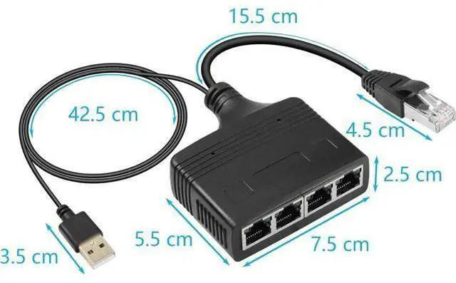 Alt view image 7 of 7 - Gigabit RJ45 Network Splitter Adapter, 1 to 4 Ethernet Splitter 1000Mbps High Speed LAN Network Splitter,4 Devices Share The Internet at The Same Time(1 to 4 Male Gigabit)