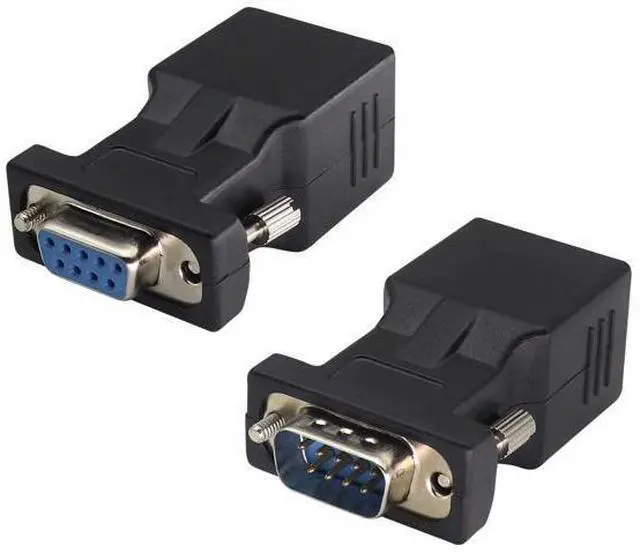 Main image of 2-Pack DB9 to RJ45 Extender - Male & Female - 9Pin Serial Port to Ethernet LAN Network Adapter - Multimedia Video & Extend Transmission Distance - Compatible with DB9 Devices