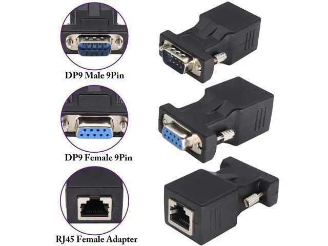 Alt view image 3 of 7 - 2-Pack DB9 to RJ45 Extender - Male & Female - 9Pin Serial Port to Ethernet LAN Network Adapter - Multimedia Video & Extend Transmission Distance - Compatible with DB9 Devices