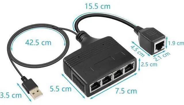 Alt view image 7 of 7 - Gigabit RJ45 Network Splitter Adapter, 1 to 4 Ethernet Splitter 1000Mbps High Speed LAN Network Splitter,4 Devices Share The Internet at The Same Time(1 to 4 Female Gigabit)
