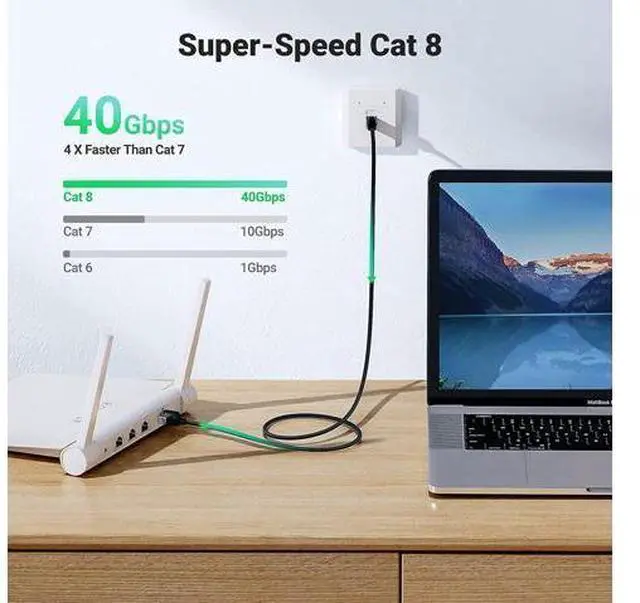 Alt view image 2 of 7 - UGREEN Cat 8 Ethernet Cable 4.92FT, High Speed Braided 40Gbps 2000Mhz Network Cord Cat8 RJ45 Shielded Indoor Heavy Duty LAN Cables Compatible for Gaming PC PS5 Xbox Modem Router 4.92FT/1.5m