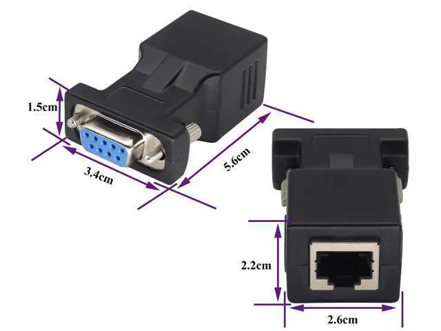 Alt view image 2 of 7 - RS232 DB9 to RJ45 Converter RJ45 Female to DP9 9-Pin Serial Port RS232 Female Extender Adapter for Computer,Digital Machine Code Printer Transmission Distance Cable Adapter (2 Pack-Female)
