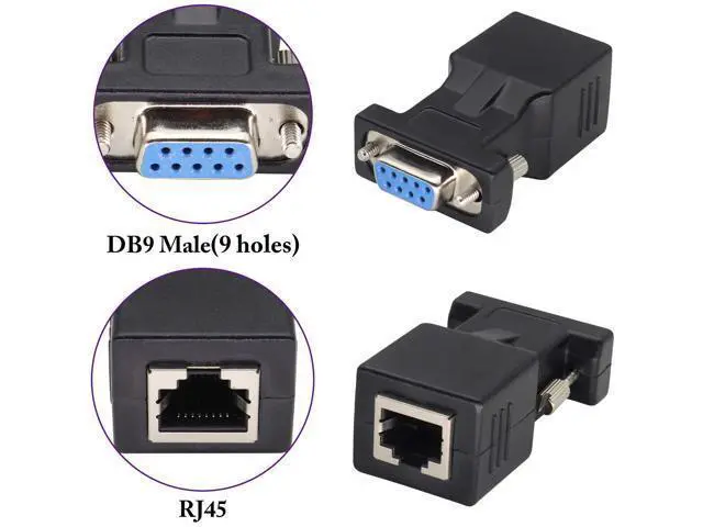 Alt view image 3 of 7 - RS232 DB9 to RJ45 Converter RJ45 Female to DP9 9-Pin Serial Port RS232 Female Extender Adapter for Computer,Digital Machine Code Printer Transmission Distance Cable Adapter (2 Pack-Female)