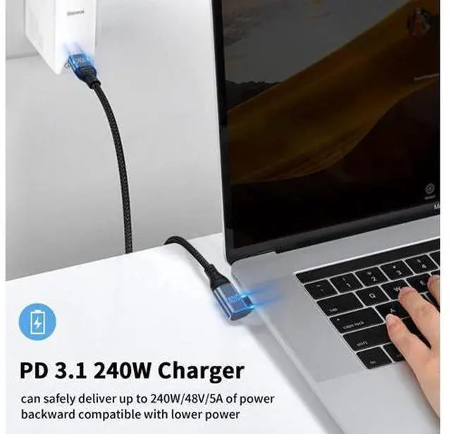 Alt view image 2 of 6 - WISDUM 240W USB C to USB C Cable 3.3 ft, Short Type C 90 Degree Charging Cable, Nylon Braided PD 3.1 Right Angle Fast Charger Cord Compatible for MacBook Pro, iPad Pro
