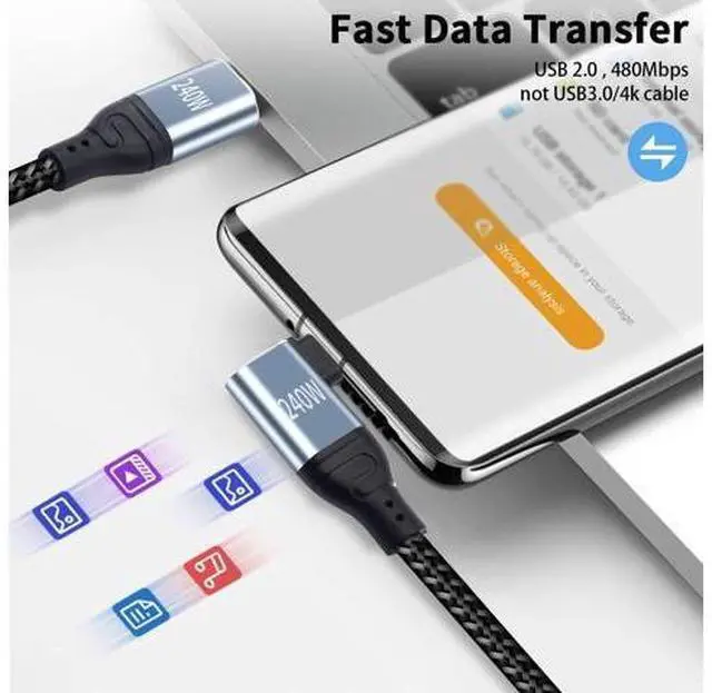 Alt view image 3 of 6 - WISDUM 240W USB C to USB C Cable 3.3 ft, Short Type C 90 Degree Charging Cable, Nylon Braided PD 3.1 Right Angle Fast Charger Cord Compatible for MacBook Pro, iPad Pro