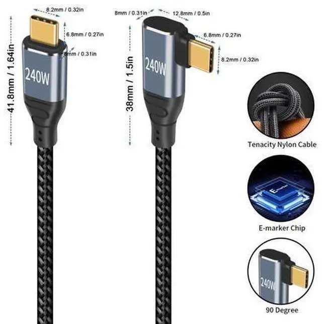 Alt view image 5 of 6 - WISDUM 240W USB C to USB C Cable 3.3 ft, Short Type C 90 Degree Charging Cable, Nylon Braided PD 3.1 Right Angle Fast Charger Cord Compatible for MacBook Pro, iPad Pro