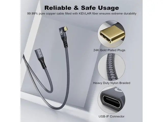 Alt view image 6 of 7 - 20Gbps USB C 3.2 Extension Cable, 90 Degree USBC 3.2 Gen2 Type-c Male to Female Extender Cable 4K@60Hz 240W Charging 20Gbps Data Transfer with External SSD eGPU (90 Degree Extension 0.5M)