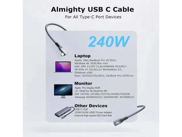 Alt view image 7 of 7 - 20Gbps USB C 3.2 Extension Cable, 90 Degree USBC 3.2 Gen2 Type-c Male to Female Extender Cable 4K@60Hz 240W Charging 20Gbps Data Transfer with External SSD eGPU (90 Degree Extension 0.5M)