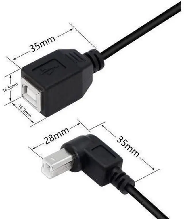 Alt view image 2 of 7 - USB 2.0 Type-B Printer Cable, 2-Pack USB B Female to Type B Male (90 Degree Down) Printer Short Extension Cable for Scanner, Mobile HDD and More (Down 2)