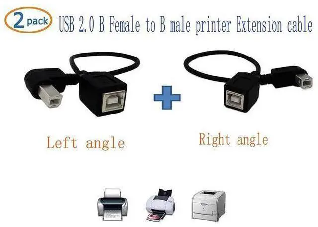 Alt view image 6 of 7 - USB 2.0 Type-B Printer Cable, 2-Pack USB B Female to Left Angle & Right Angle B Male Printer Extension Cable, for Scanner, Mobile HDD and More (L-R)