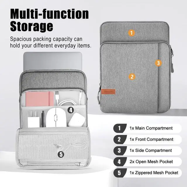 Alt view image 6 of 7 - TiMOVO Laptop Sleeve Bag for MacBook Neo 13 inch 2026 Model A3404 with A18 Pro Chip, Carrying Case with Shoulder Strap,Light Gray