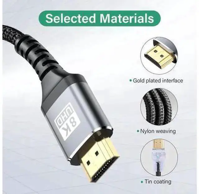 Main image of 8K HDMI Cables - 10ft, Nylon Braid (8K@60Hz 7680x4320, 4K@120Hz) HDMI To HDMI 2.1 Male Audio video Cable 48Gbps For Laptop PC Computer Monitor Camera HDTV - Support eARC HDR10 HDCP 2.2 & 2.3