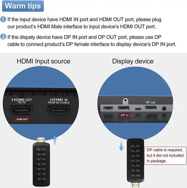 Alt view image 2 of 7 - HDMI to DisplayPort, HDMI to DisplayPort Cable Adapter, HDMI Male to DP Female with USB Power, Support 4K@60Hz,1080P@144hz, Display1.4, Dual - Modes(NOT USB Port)