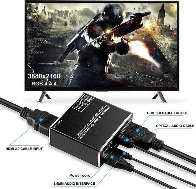 Alt view image 7 of 7 - 4K@60HZ HDMI 2.0b Audio Extractor, HDMI Audio Converter Adapter,HDMI to HDMI + Optical Toslink SPDIF + 3.5mm AUX Stereo Audio Out, Support HDMI ARC, HDCP 2.2, RGB 8:8:8,3D