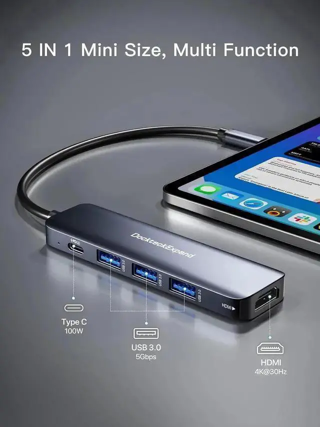 Alt view image 6 of 7 - DIXSG USB C Hub to HDMI Multiport Adapter, 5-in-1 USB C Hub with 4K HDMI, 3*USB 3.0, 100W PD Ports for Pro, iMac, Chromebook, 15 Pro, XPS, etc