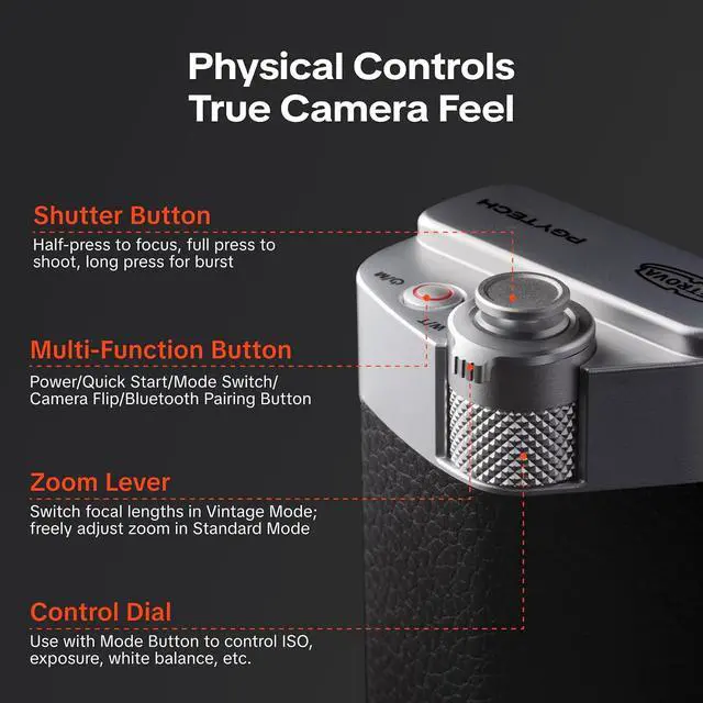 Alt view image 2 of 7 - RetroVa Grip Kit for iPhone 16 Pro, Vintage Leather Camera Case with Physical Controls, External microSD Recording, Bluetooth Remote, Retro Phone Grip for Everyday Creators & Vintage Lovers