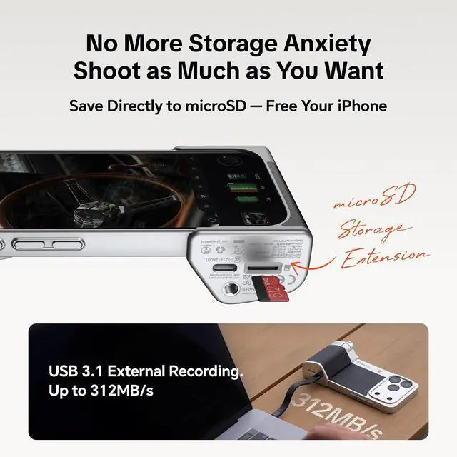 Alt view image 3 of 7 - RetroVa Grip Kit for iPhone 16 Pro, Vintage Leather Camera Case with Physical Controls, External microSD Recording, Bluetooth Remote, Retro Phone Grip for Everyday Creators & Vintage Lovers