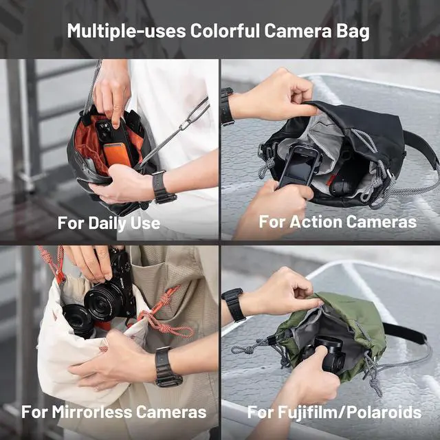 Alt view image 2 of 7 - OneGo Drawstring Small Camera Bag, Soft Cute Camera Pouch Handbag compatible with Mirrorless Cameras/Nikon/Canon/Sony/Fuji/Pocket 4 Camera Case