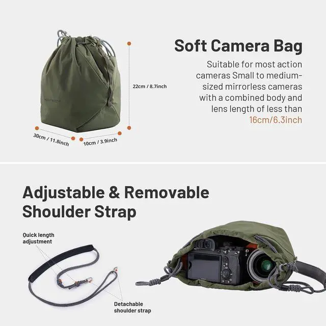 Alt view image 4 of 7 - OneGo Drawstring Small Camera Bag, Soft Cute Camera Pouch Handbag compatible with Mirrorless Cameras/Nikon/Canon/Sony/Fuji/Pocket 4 Camera Case