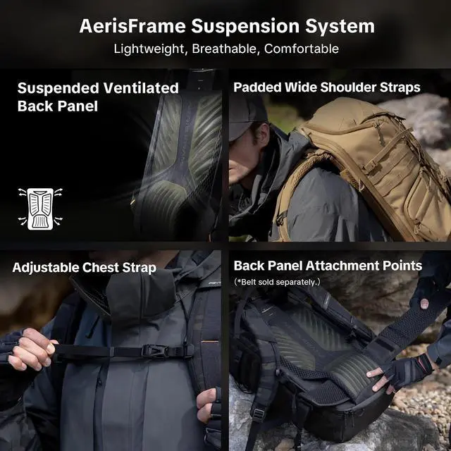 Alt view image 4 of 7 - OneMo TAC 25L Tactical Camera Backpack, Waterproof DSLR/SLR/Mirrorless Photography Camera Bag with 15.6" Laptop Sleeve, Tripod Holder & Rain Cover (Wolf Brown)