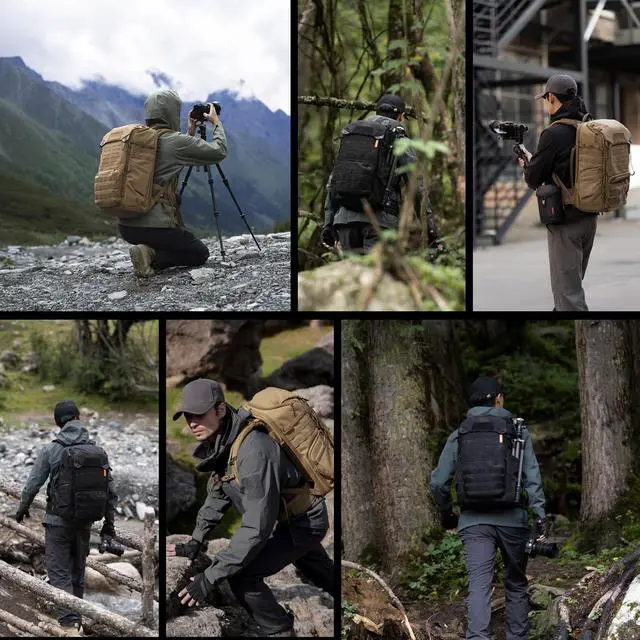 Alt view image 7 of 7 - OneMo TAC 25L Tactical Camera Backpack, Waterproof DSLR/SLR/Mirrorless Photography Camera Bag with 15.6" Laptop Sleeve, Tripod Holder & Rain Cover (Wolf Brown)
