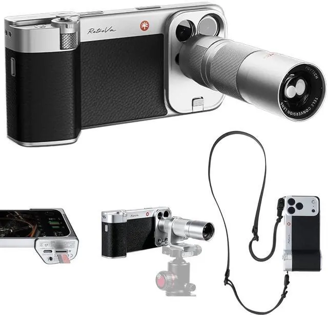 Main image of RetroVa All-in-one Ultimate Gift Set for iPhone 16 Pro, 2.35X Telephoto Lens (282mm Equivalent), Vintage Grip with External Recording, Retro Case for Wildlife/Sports/Concert Photographers