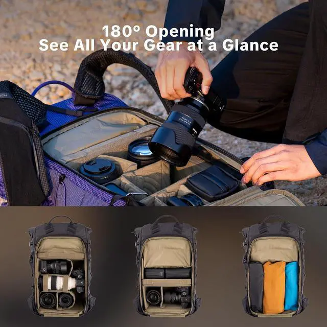 Alt view image 7 of 7 - OnePro Ultralight Camera Backpack, Expandable Camera Bag 20L for Photographers, Outdoor Travel Bag with Dividers and 14" Laptop Sleeve, Compatible with DSLR/Drones/Mirrorless(Space Black)