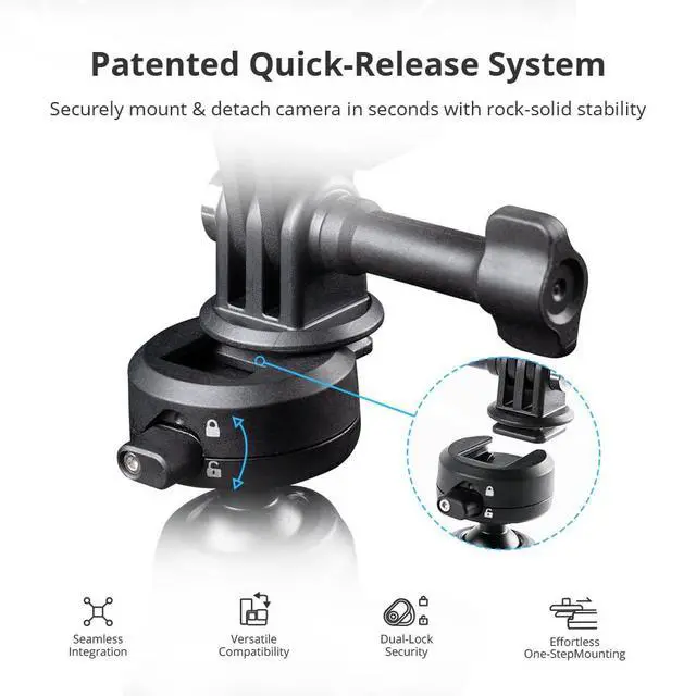 Alt view image 2 of 7 - CapLock Quick Release Bike Motorcycle Handlebar Mount, 360°Dual-Ball Rotation, 1/4"-20 Adapter, for DJI OSMO Action 6/5 Pro/4/Pocket 4/3/Xtra Muse/Gopro/Insta360 Ace Pro 2/X5/Luna Ultra, Phone
