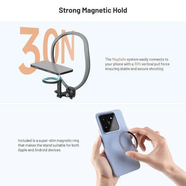 Alt view image 2 of 7 - CapLock Quick Release Magnetic Neck Mount, Hand Free POV/Vlog Neck Holder for Phone and Action Camera, for DJI Osmo 360/Action 6/5 Pro/Pocket 4/3/Xtra Muse, Insta360 X5