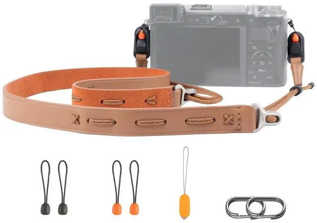 Main image of Camera Shoulder Strap Slim Vintage Style, Adjustable 32.2-53.5in Quick Release Retro Leather Neck Strap for Compact Camera/Mirrorless/Smartphone for Travel/Street Photography, Caramel Brown