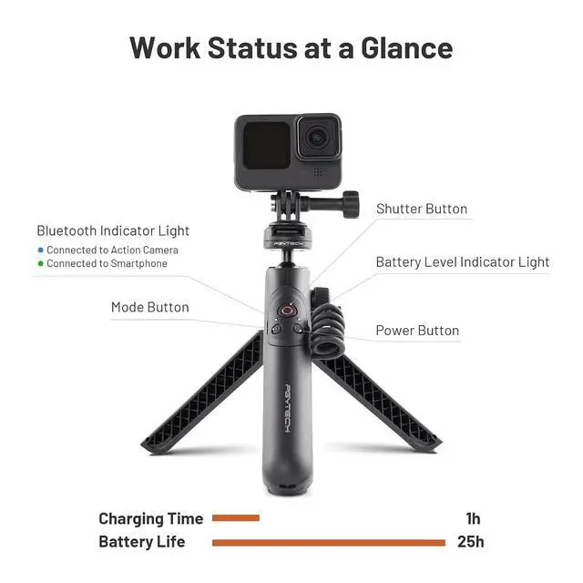 Alt view image 4 of 6 - CapLock MantisPod Power for Gopro, Quick Release Charging Handle Grip Mount with Remote Control, 5000mAh Battery Power Selfie Stick, Vlog Attachment Tripod Monopod Bank for Gopro 13/12, Phone