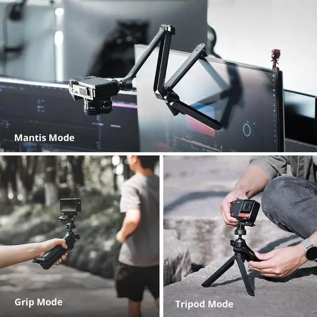 Alt view image 4 of 7 - CapLock MantisPod Z, 3-Way Quick Release Video Vlogging Tripod, Magic Arm Multi Mount Flexible Selfie Stick for DJI OSMO Action 6/5 Pro/Pocket 4/3/Xtra Muse, Gopro 13/12, Insta360 Ace Pro 2/X5