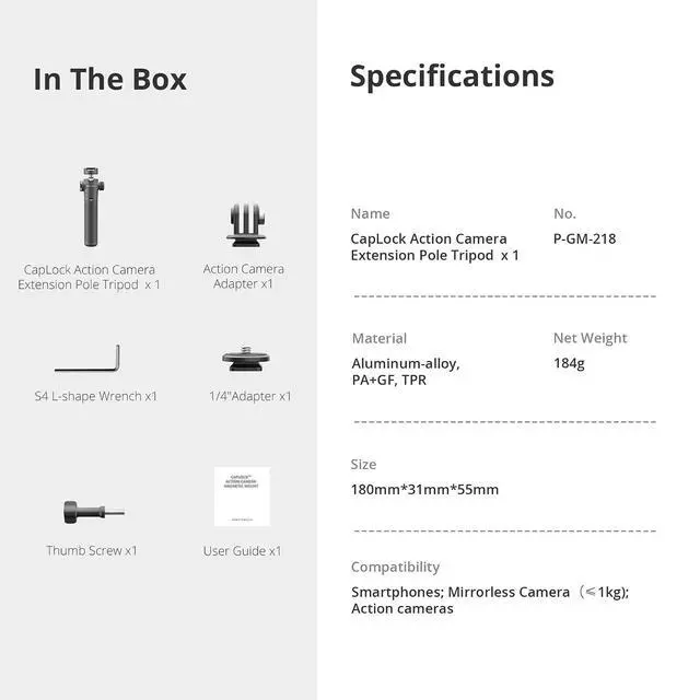 Alt view image 7 of 7 - CapLock Action Camera Extension Pole Tripod for OSMO Action 4/3/2, OSMO Pocket 2, Gopro Hero 11/10/9/8, ONE RS/R/X3, XiaoYi, Feiyu Action Camera Quick-Release Design