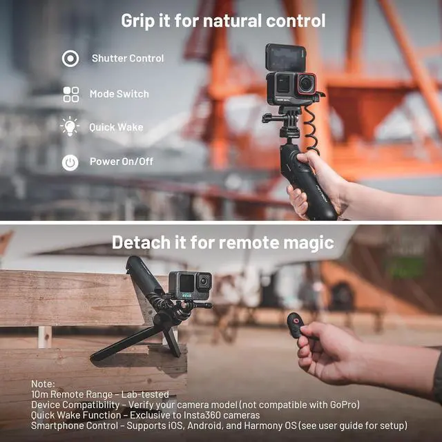 Alt view image 3 of 7 - CapLock MantisPod Power for Insta360, 5000mAh Battery Grip Handle Mount, Quick Release Charging Selfie Stick & Remote Control, Vlog Attachment Tripod Monopod Bank for Insta360 X5/4, Phone