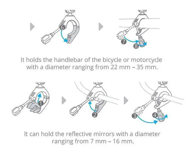 Alt view image 6 of 6 - Bike Motorcycle Handlebar Mount for DJI OSMO Action 4/3/2 Gopro 11/10/9/8/7/6/5 with 1/4"-20 Thread Adapter, 0.87 to 1.38 inches or 0.27-0.63 inches,Pocket 2, Insta360 ONE RS/R/ONE X3/X2