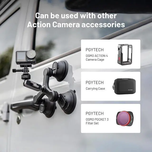 Alt view image 7 of 7 - CapLock Triple Suction Mount Compatible for DJI OSMO Action 4/3/2, Gopro Hero 11/10/9/8 with 1/4"-20 Standard Thread Adapter, Action Camera and Smartphones for Insta360 ONE RS/R/ONE X3/X2