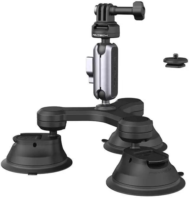 Main image of CapLock Triple Suction Mount Compatible for DJI OSMO Action 4/3/2, Gopro Hero 11/10/9/8 with 1/4"-20 Standard Thread Adapter, Action Camera and Smartphones for Insta360 ONE RS/R/ONE X3/X2