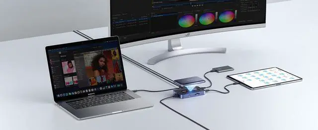 Alt view image 2 of 2 - Laptop USB C Docking Station, 10 in 1 USB C Magnetic Hub with Laptop Stand, 4K@60hz HDMI, 100W PD, USB A&C 3.0, 1000Mbps Ethernet, SD/TF, for HP/MacBook/Dell/Lenovo etc