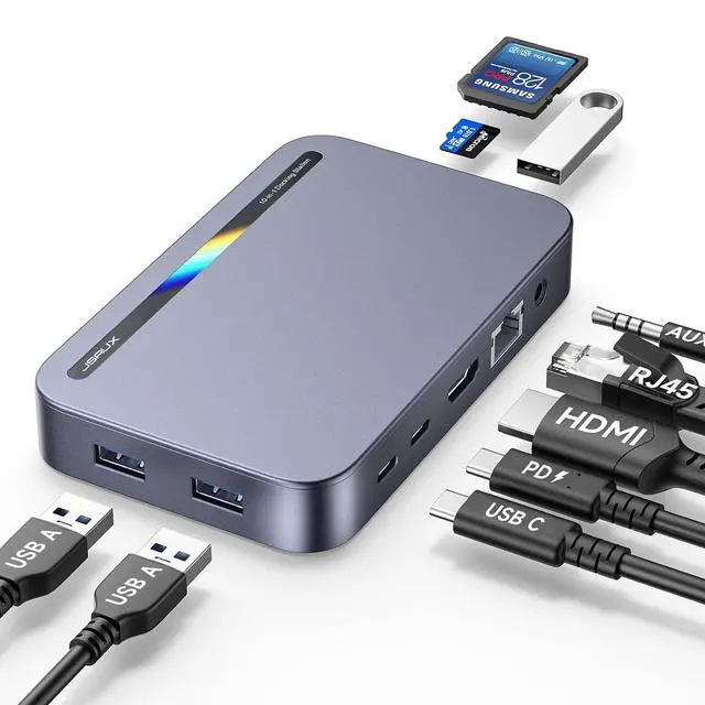 Main image of Laptop USB C Docking Station, 10 in 1 USB C Hub with 4K@60hz HDMI, 100W PD, USB A&C 3.0, 1000Mbps Ethernet, SD/TF, Audio for HP/MacBook/Dell/Lenovo etc