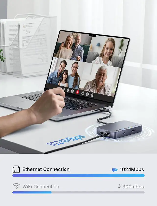 Alt view image 5 of 7 - Laptop USB C Docking Station, 10 in 1 USB C Hub with 4K@60hz HDMI, 100W PD, USB A&C 3.0, 1000Mbps Ethernet, SD/TF, Audio for HP/MacBook/Dell/Lenovo etc